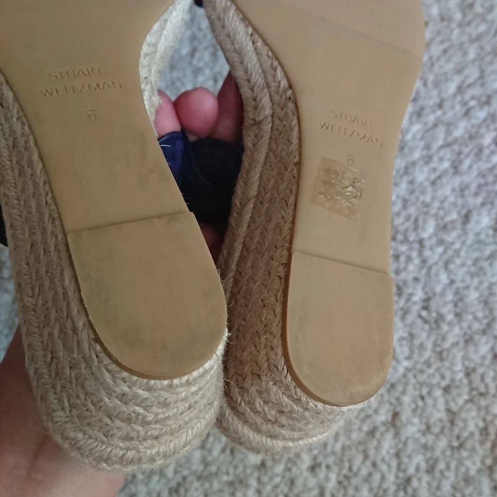 Stuart Weitzman navy Blue Twist Suede  Wedge Sandals size 6.5 - Picture 12 of 13